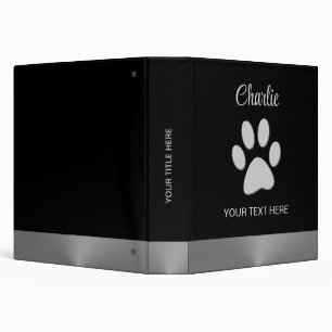  Silver Dog Paw on black background Binder