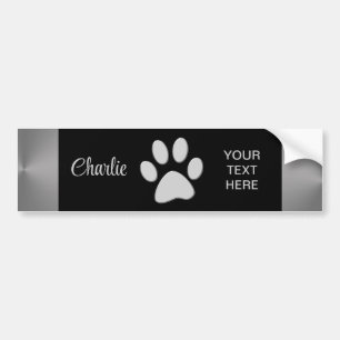  Silver Dog Paw on black background Bumper Sticker