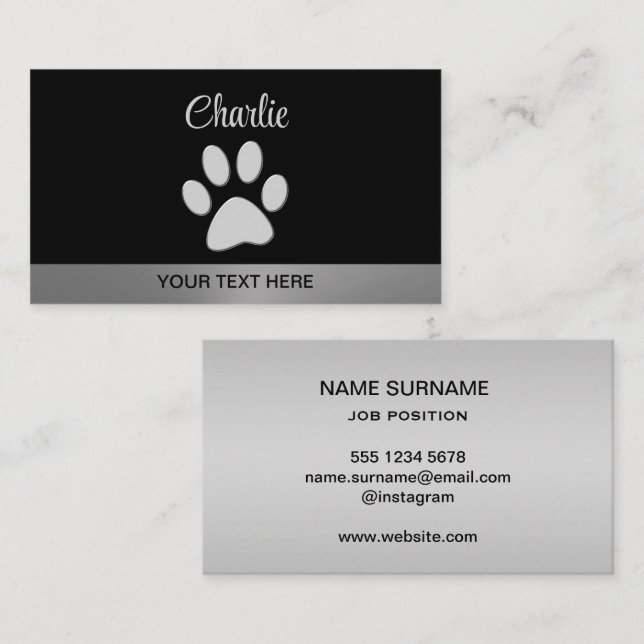  Silver Dog Paw on black background Business Card (Front/Back)