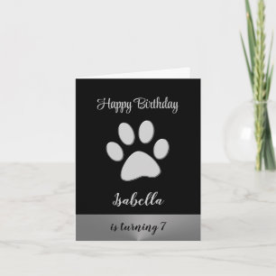 Silver Dog Paw on black background Card