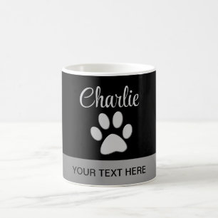 Silver Dog Paw on black background Coffee Mug