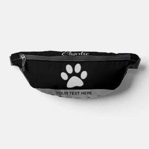 Silver Dog Paw on black background Fanny Pack