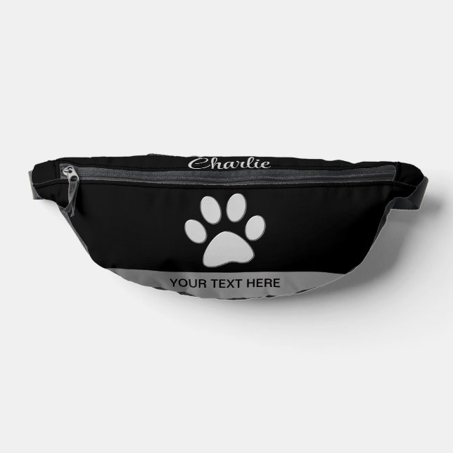  Silver Dog Paw on black background Fanny Pack (Lay Down)