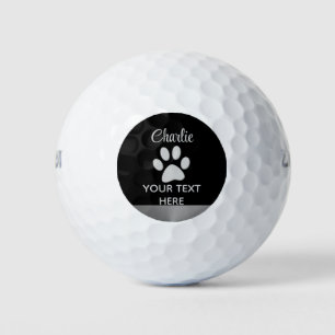  Silver Dog Paw on black background Golf Balls