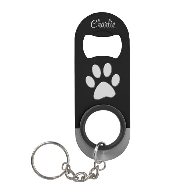  Silver Dog Paw on black background Keychain Bottle Opener (Front)