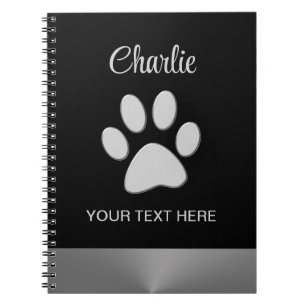 Silver Dog Paw on black background Notebook