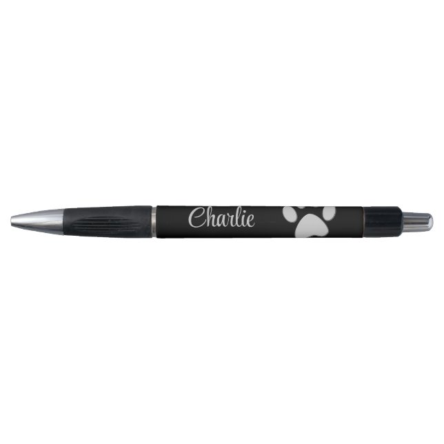  Silver Dog Paw on black background Pen (Front)