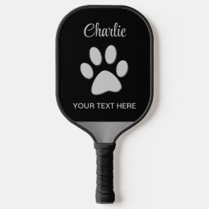 Silver Dog Paw on black background Pickleball Paddle