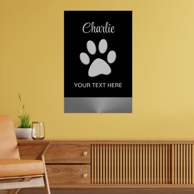  Silver Dog Paw on black background Poster (Living Room 2)
