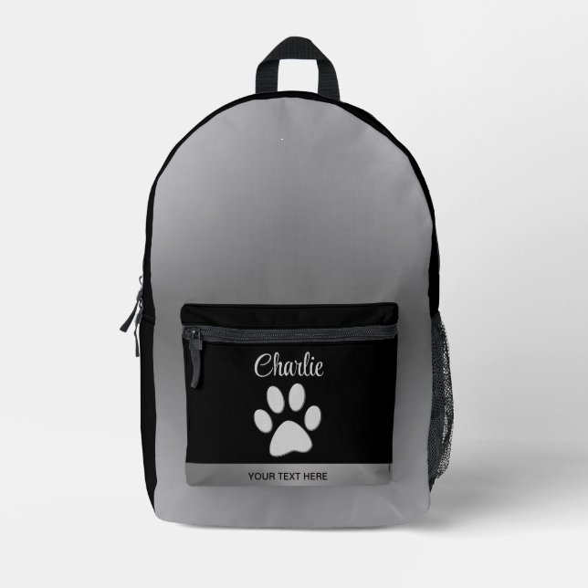  Silver Dog Paw on black background Printed Backpack (Front)