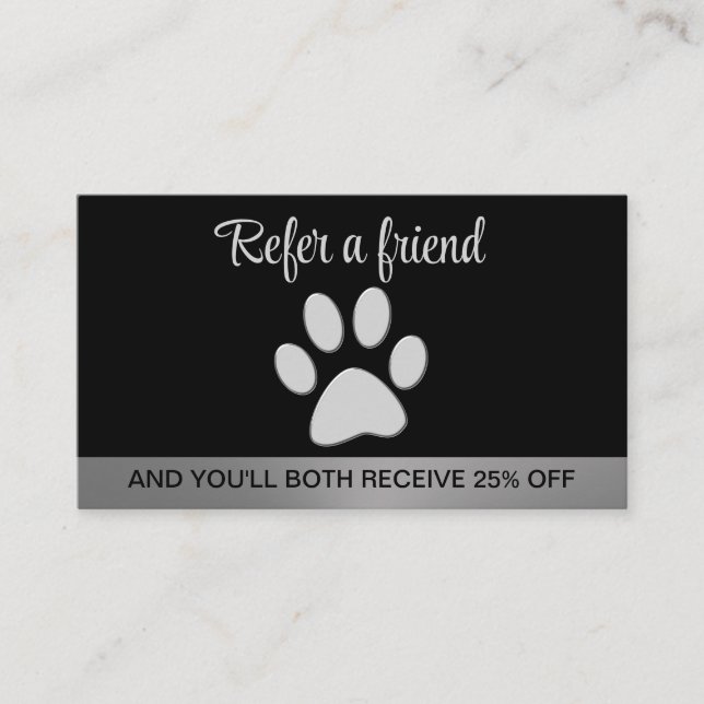 Silver Dog Paw on black background Referral Card (Front)