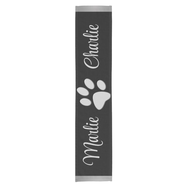  Silver Dog Paw on black background Short Table Runner (Front)