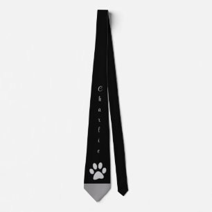 Silver Dog Paw on black background Tie