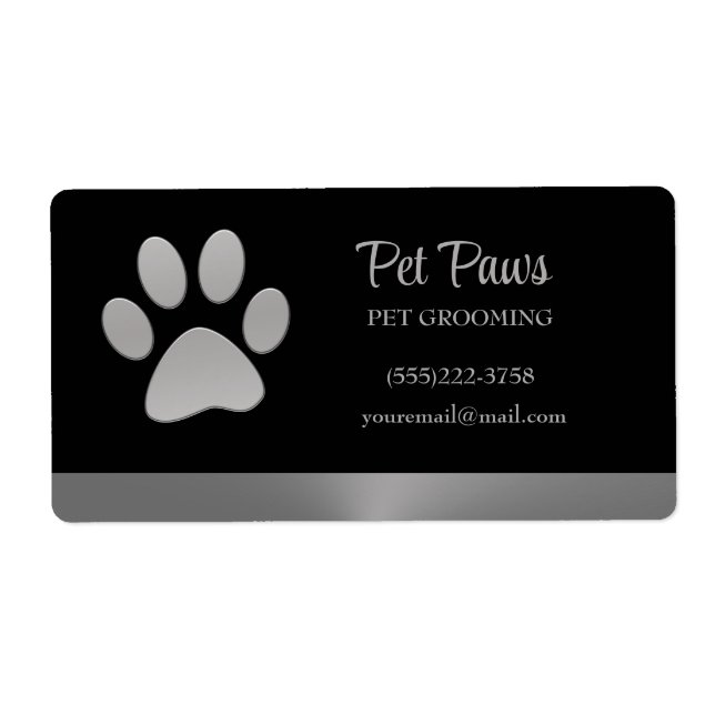 Silver Dog Paw on black Pet Grooming Service  (Front)