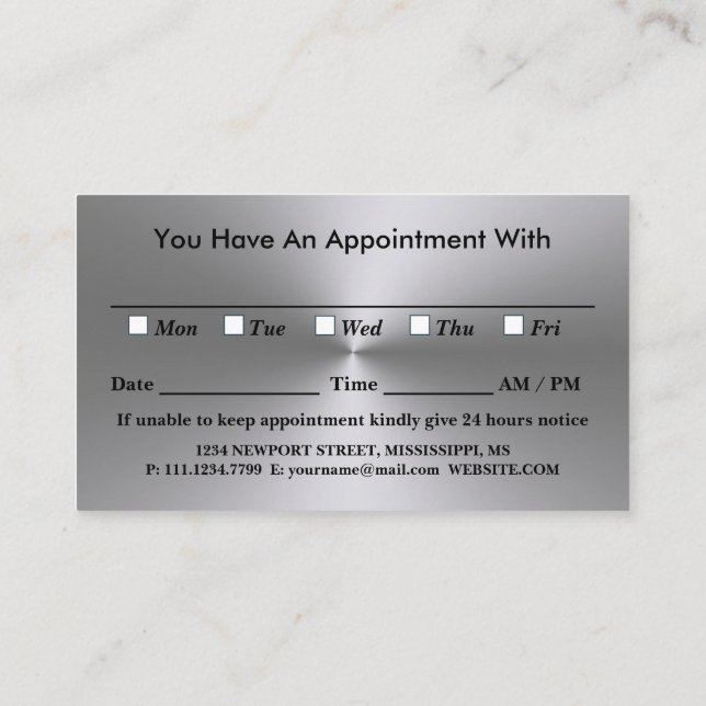 Silver Dog Paw on black Pet Grooming Service Appointment Card (Back)
