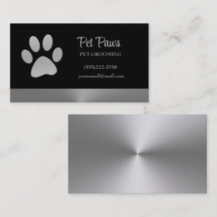 Silver Dog Paw on black Pet Grooming Service Busin Business Card