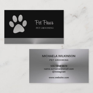 Silver Dog Paw on black Pet Grooming Service Busin Business Card