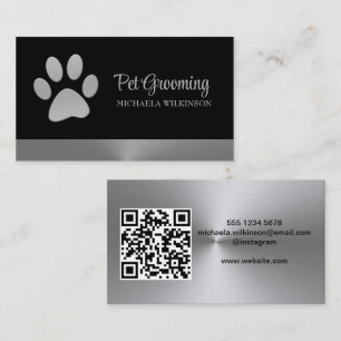Silver Dog Paw on black Pet Grooming Service Business Card