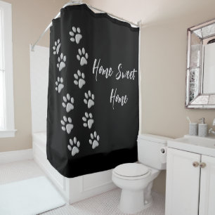 Silver Dog Paws black Background Print Pattern