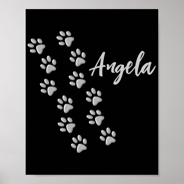 Silver Dog Paws black Background Print Pattern (Front)