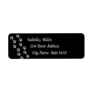 Silver Dog Paws black Background Print Pattern