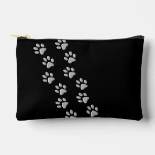 Silver Dog Paws black Background Print Pattern Accessory Pouch