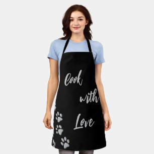 Silver Dog Paws black Background Print Pattern Apr Apron