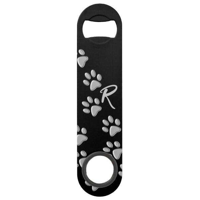 Silver Dog Paws black Background Print Pattern Bar Key (Front)
