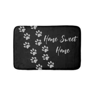 Silver Dog Paws black Background Print Pattern Bath Mat