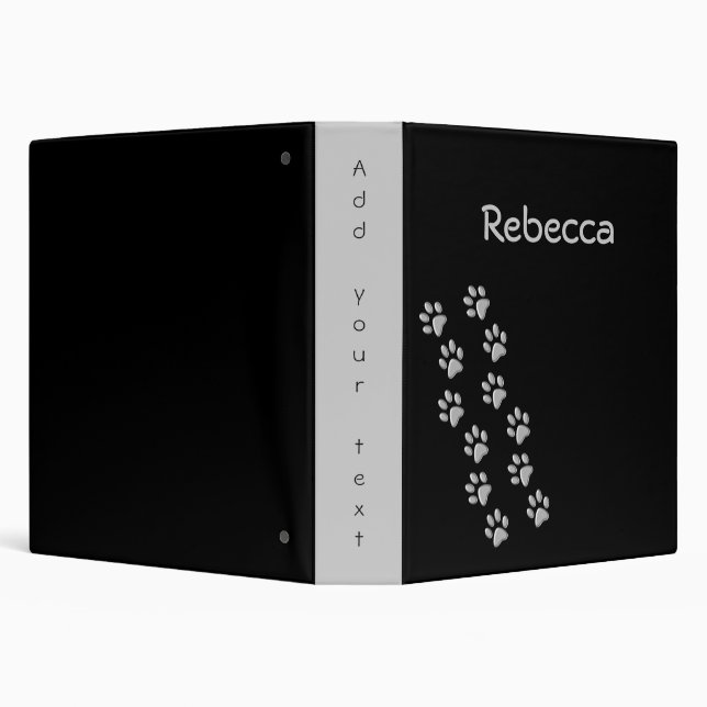Silver Dog Paws black Background Print Pattern Binder (Background)