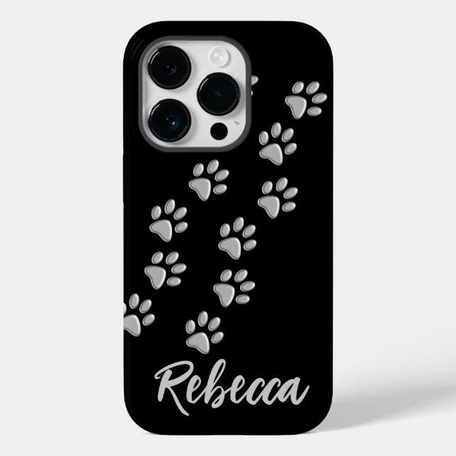 Silver Dog Paws black Background Print Pattern Case-Mate iPhone Case (Back)