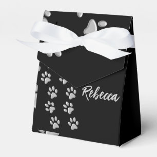 Silver Dog Paws black Background Print Pattern Favor Box