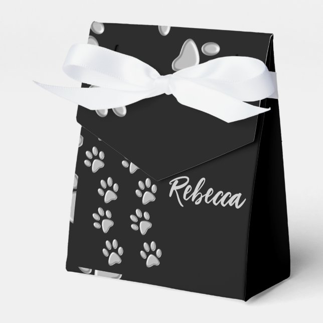 Silver Dog Paws black Background Print Pattern Favor Box (Front Side)