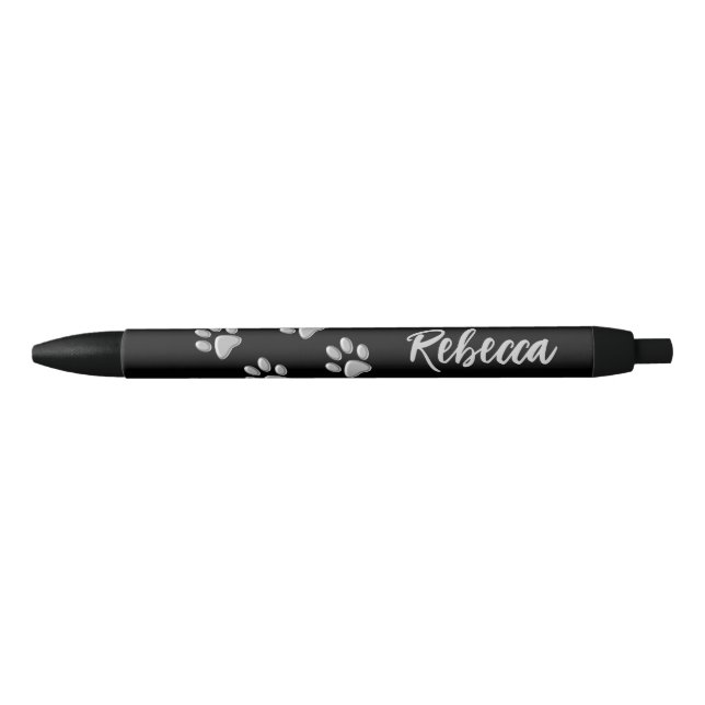 Silver Dog Paws black Background Print Pattern Ink Pen (Front)