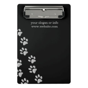 Silver Dog Paws black Background Print Pattern Mini Clipboard