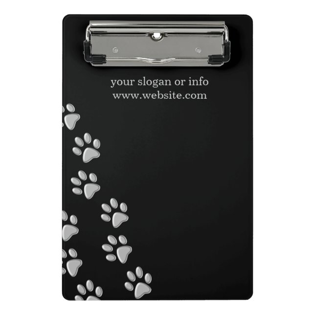 Silver Dog Paws black Background Print Pattern Mini Clipboard (Front)