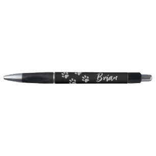 Silver Dog Paws black Background Print Pattern Pen
