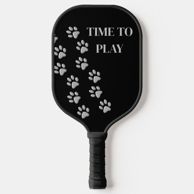 Silver Dog Paws black Background Print Pattern Pickleball Paddle (Front)