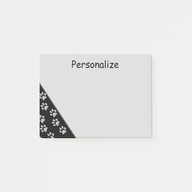 Silver Dog Paws black Background Print Pattern Post-it Notes (Front)