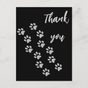 Silver Dog Paws black Background Print Pattern Postcard