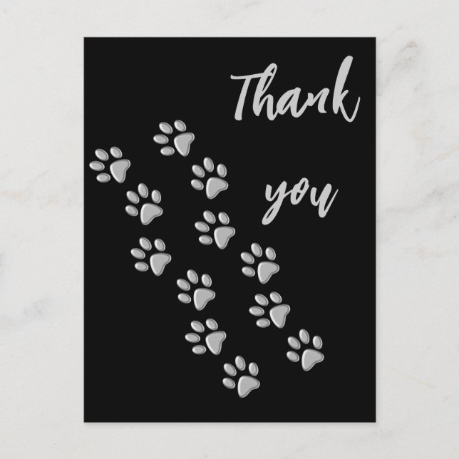Silver Dog Paws black Background Print Pattern Postcard (Front)
