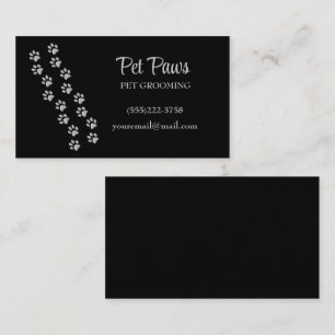 Silver Dog Paws Pattern Pet Grooming Service Business Card