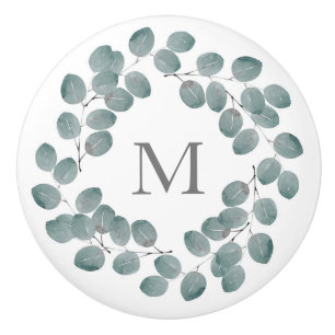 Silver Dollar Eucalyptus Wreath Ceramic Knob