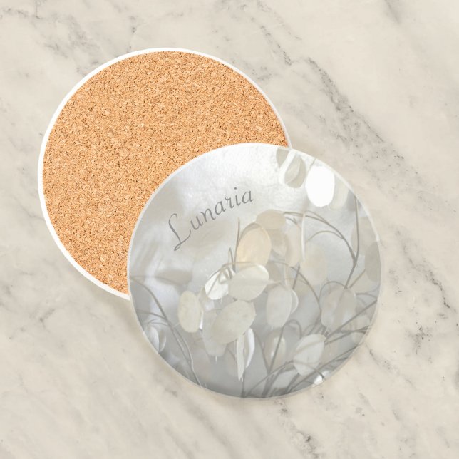 Silver Dollar Lunaria Elegant Floral Natural stone Coaster (Creator Uploaded)