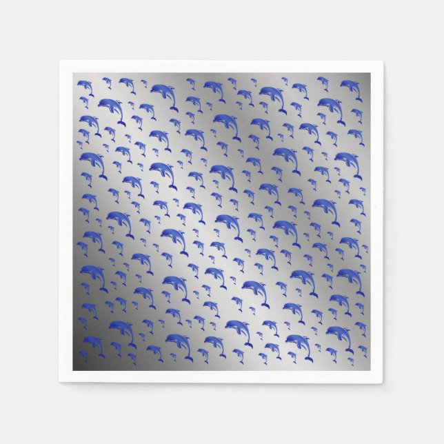silver,dolphin, fish, nature, aquatic, design, napkin (Front)
