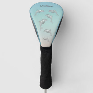 Silver Dolphins Coastal Add Name Golf Head Cover