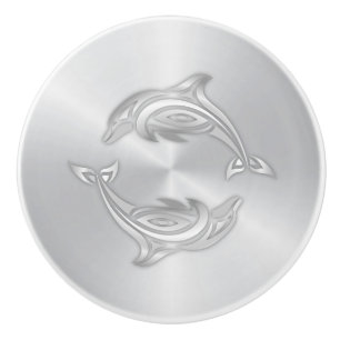 Silver Dolphins Monogram Coastal  Ceramic Knob