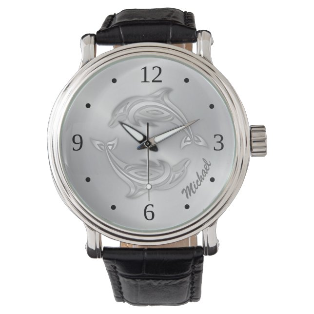 Silver Dolphins Monogram Coastal Maritime Watch (Front)
