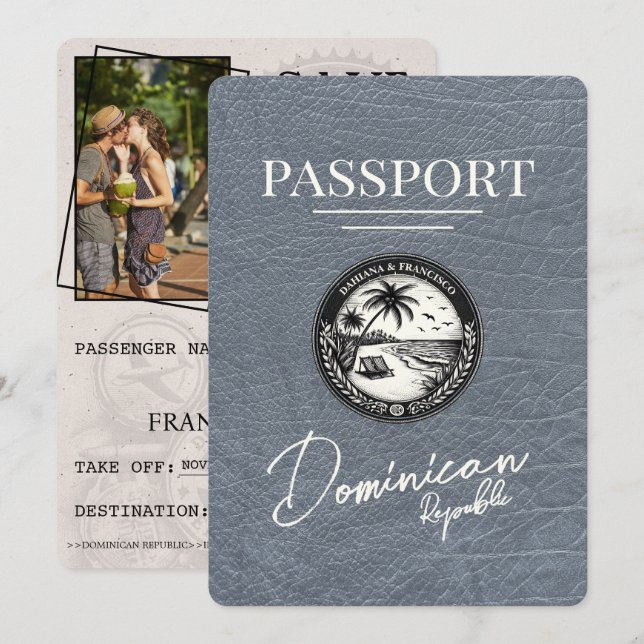 Silver Dominican Republic Passport Save The Date (Front/Back)