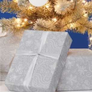 Silver Doodle Christmas Sleigh Pattern Wrapping Paper
